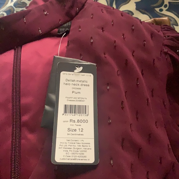 forever new wine colour Delilah metallic halo neck dress - Picture 2 of 9